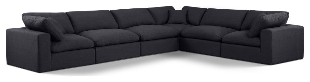 Comfy Upholstered L-Shaped Modular Sectional, Black, 6-Piece: 3 Armless Chair, 3 Corner Chair, Linen Textured Fabric