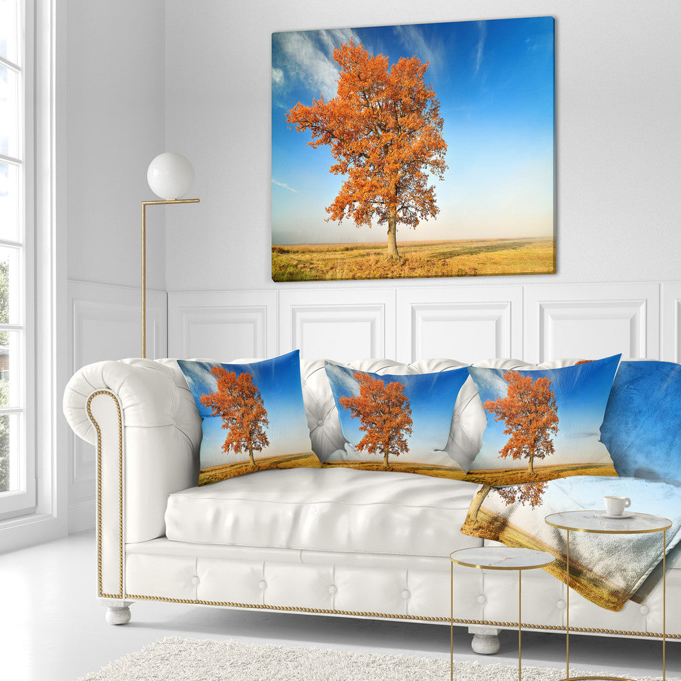 Colorful Lonely Fall Tree Landscape Photo Throw Pillow, 16"x16"