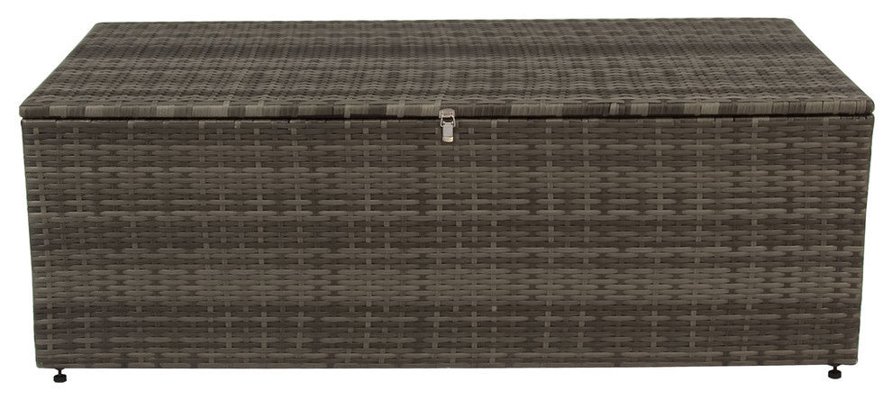 Rio 5-Piece Wicker Conversation Set With Storage, Gray Wicker/Blue Cushions