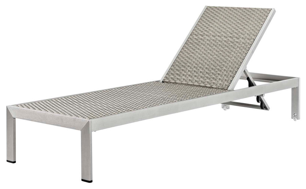 Lounge Chair Chaise, Aluminum, Metal, Silver Blue, Modern, Outdoor Patio Cafe