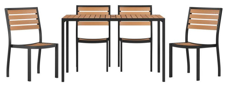 Lark 5 Pc Patio Table Set -30"x48" Table with 4 Stackable Faux Teak Chairs
