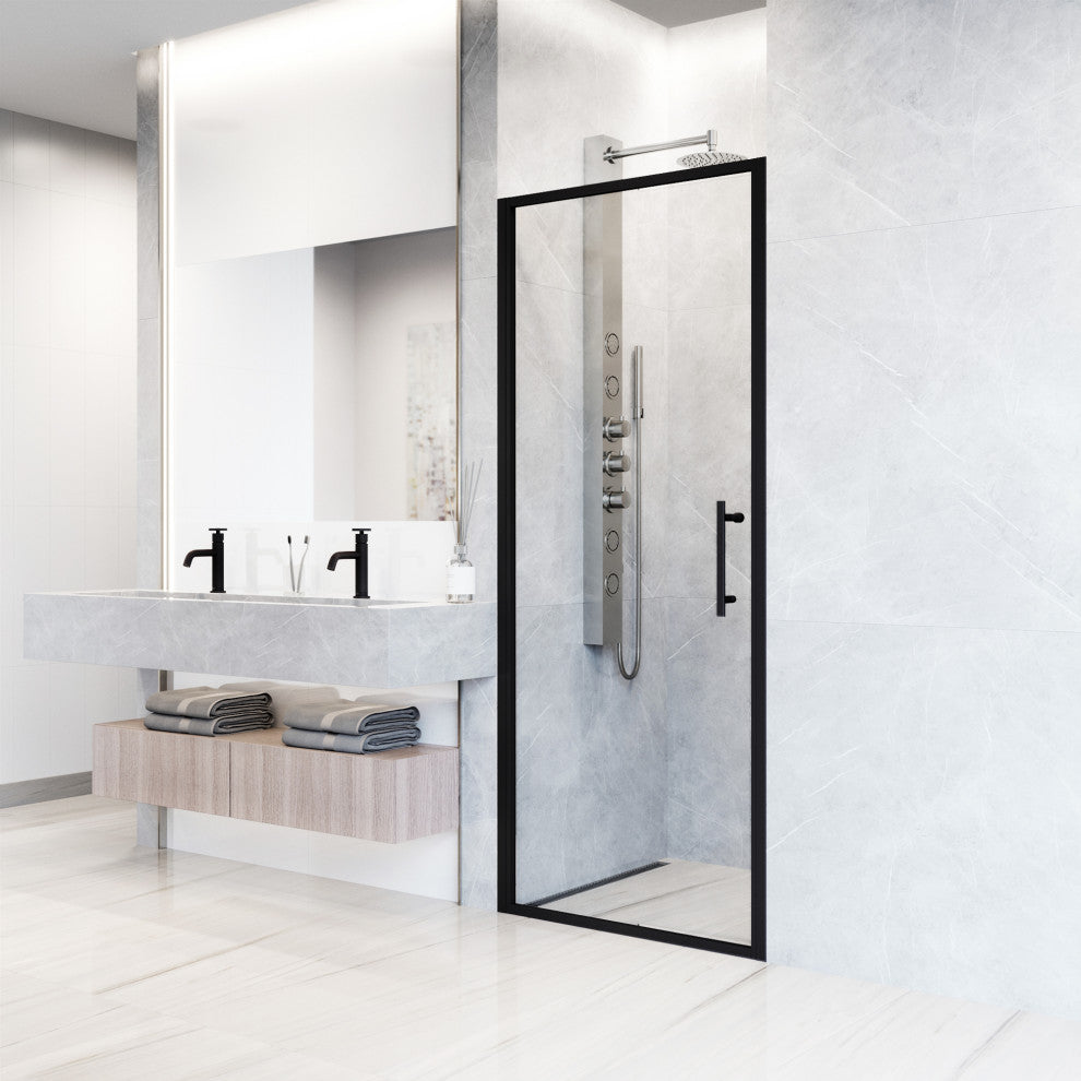 VIGO Astoria Framed Pivot Shower Door, Black, 30" W X 76" H, Clear Glass