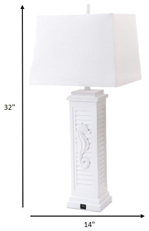 Set of 2 White Seahorse Shutter Base Table Lamps