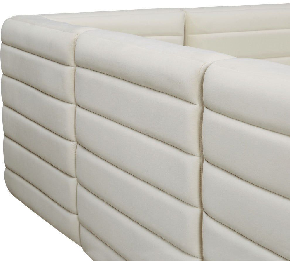 Quincy Velvet Upholstered 4-Piece L-Shaped Modular Sectional, Cream