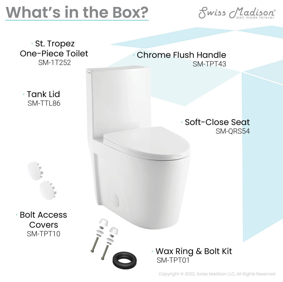 St. Tropez One Piece Elongated Toilet Right Side Flush 1.28 gpf