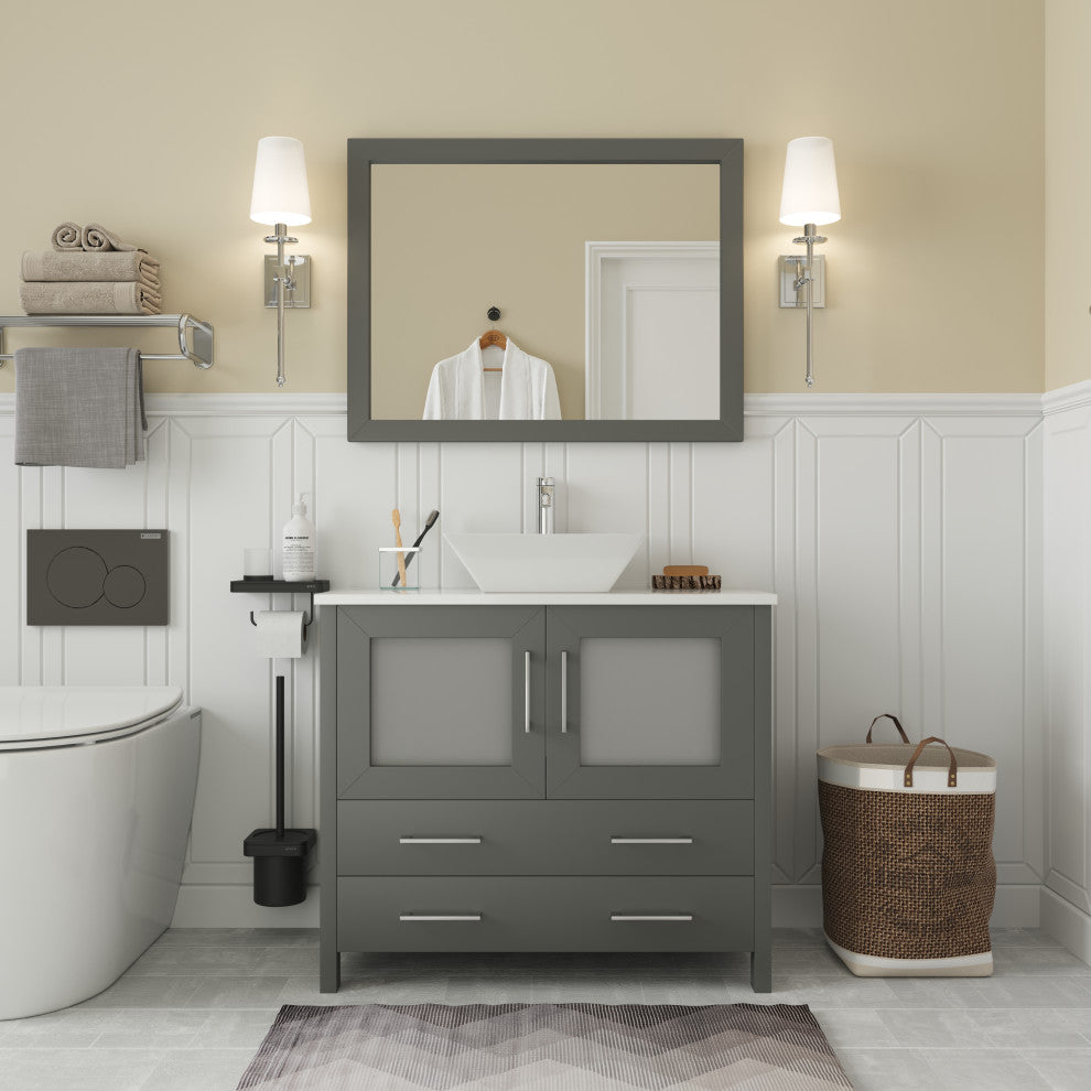 Vanity Art Vanity Set With Vessel Sink, Gray, 36", Led Sensor-Switch Mirror