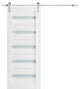 Barn Door 32 x 96 Frosted Glass, Quadro 4445 White, Silver 6.6' Set