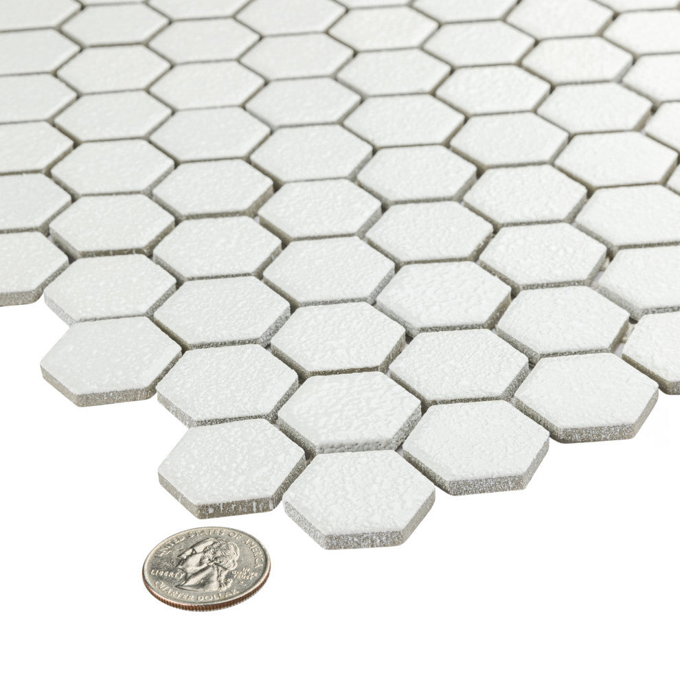 Hudson 1" Hex Crystalline White Porcelain Floor and Wall Tile