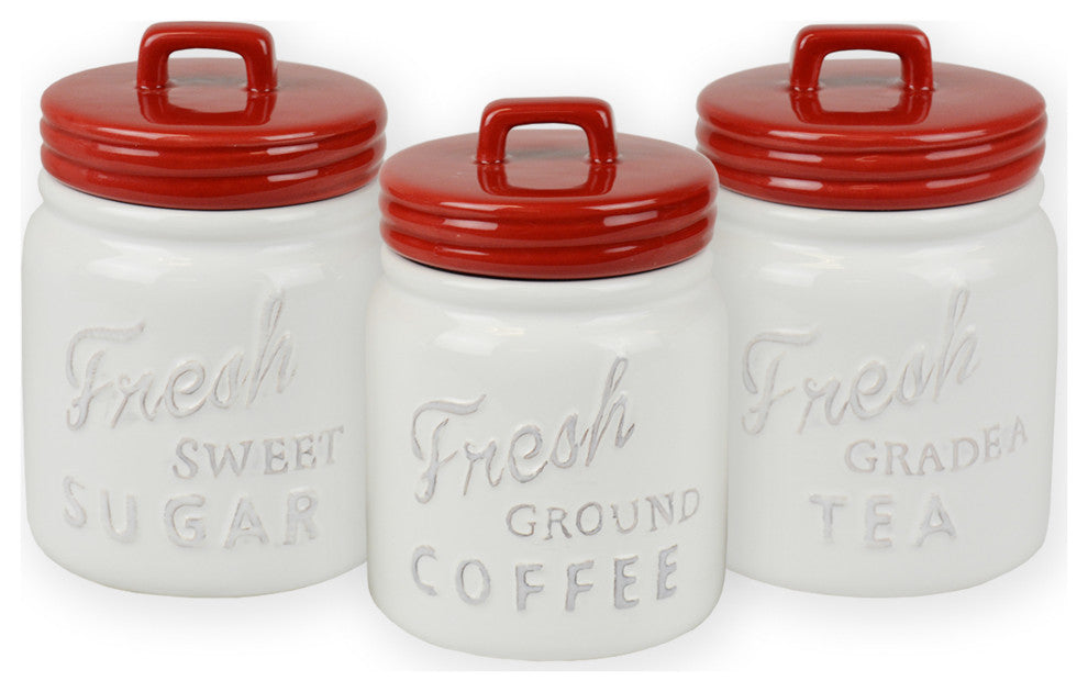 DII Red Ceramic Jar Canister (Set of 3)