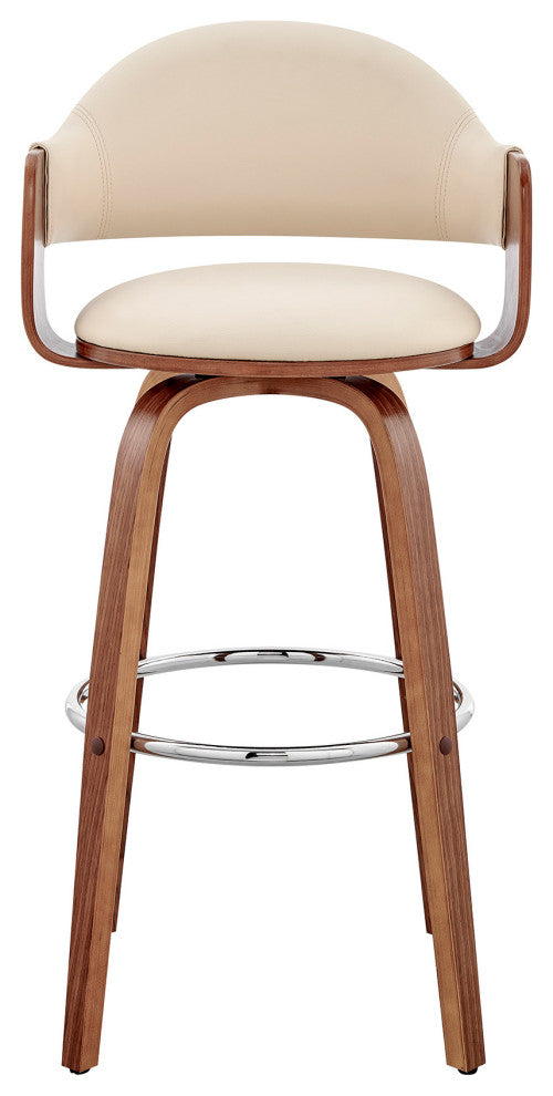 30" Rich Cream Faux Leather Walnut Wood Bar Stool