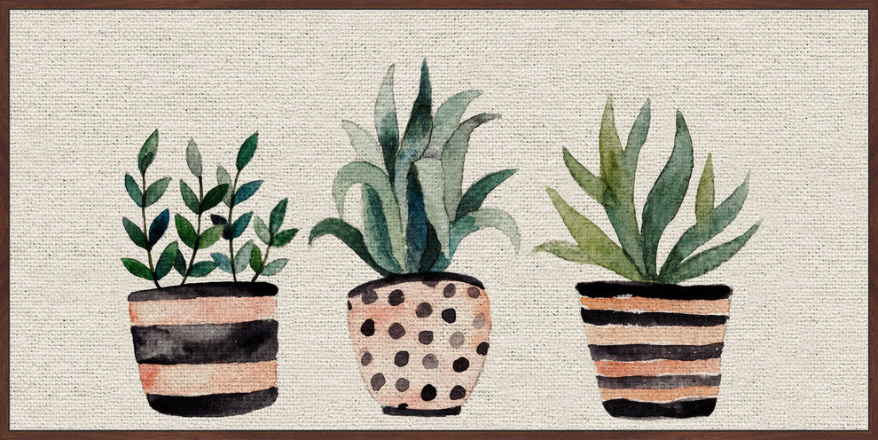 "Three Plants" Floater Framed Painting Print on Canvas, 45"x22.5"