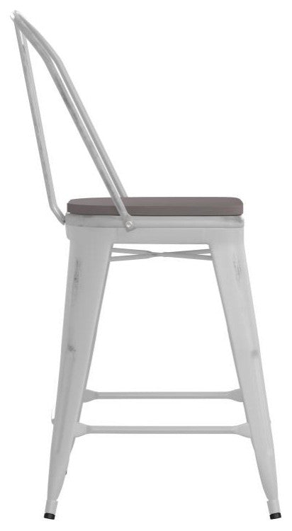 Carly Commercial Grade 24" High Metal Indoor-Outdoor Counter Height Stool, White/Gray