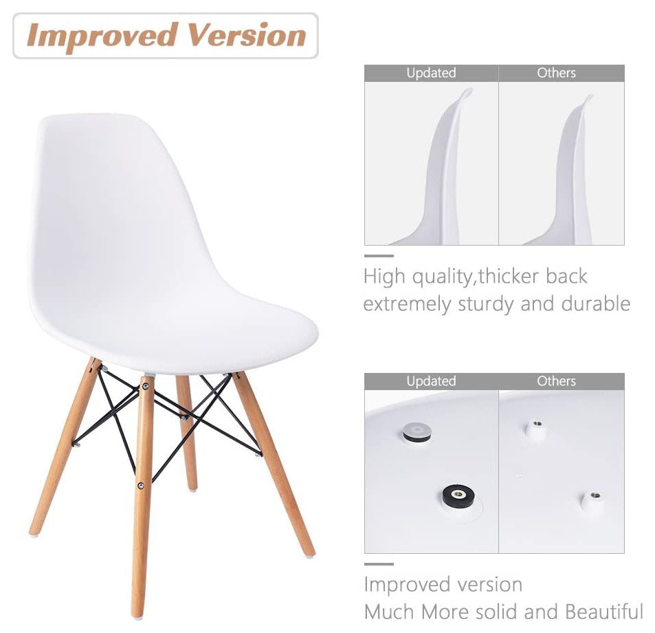 Mid Century Modern Dining Chair for Kitchen, Dining, Living Room Set of 4, White