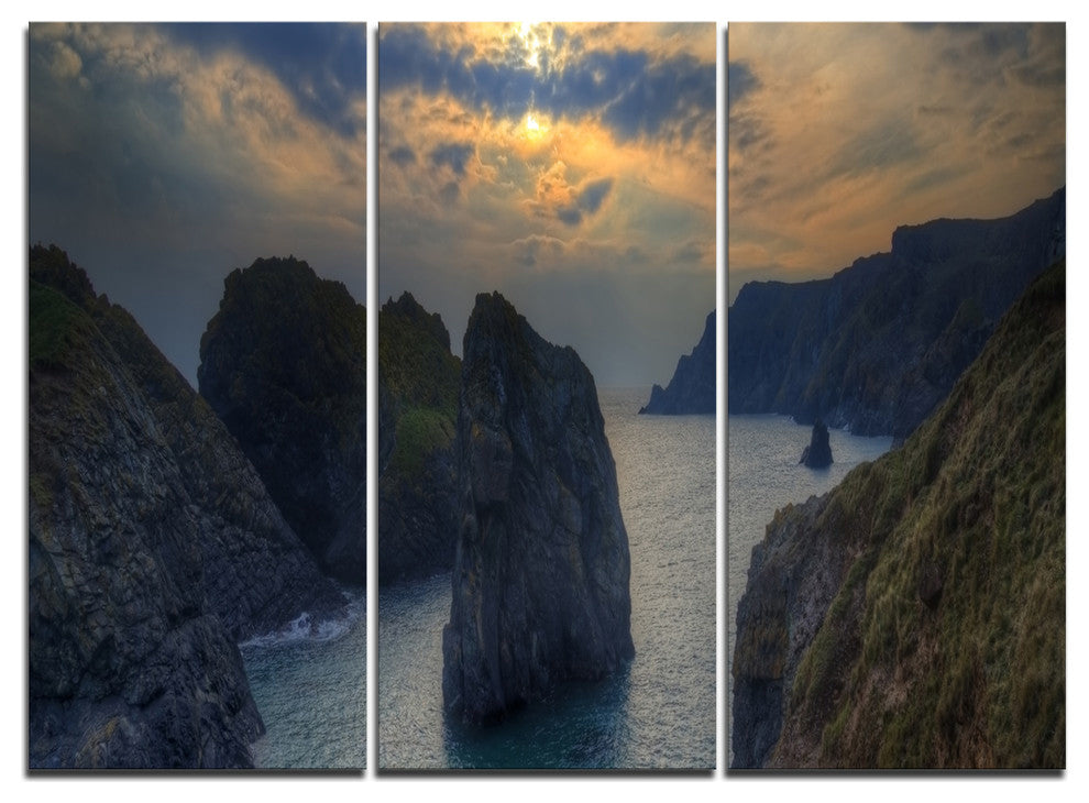 "Dark Rocky Panorama Coastline" Metal Wall Art, 3 Panels, 36"x28"