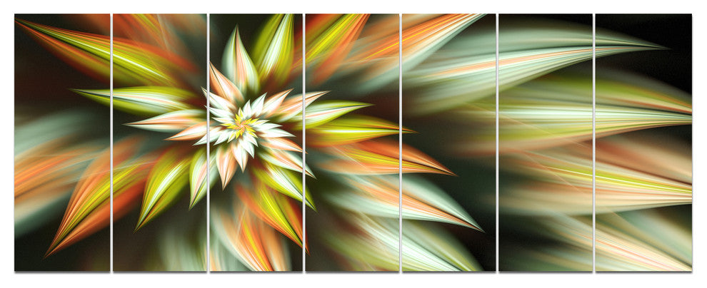 Exotic Brown Fractal Spiral Flower, Abstract Canvas Art Print, 83"x32", 7 Panels