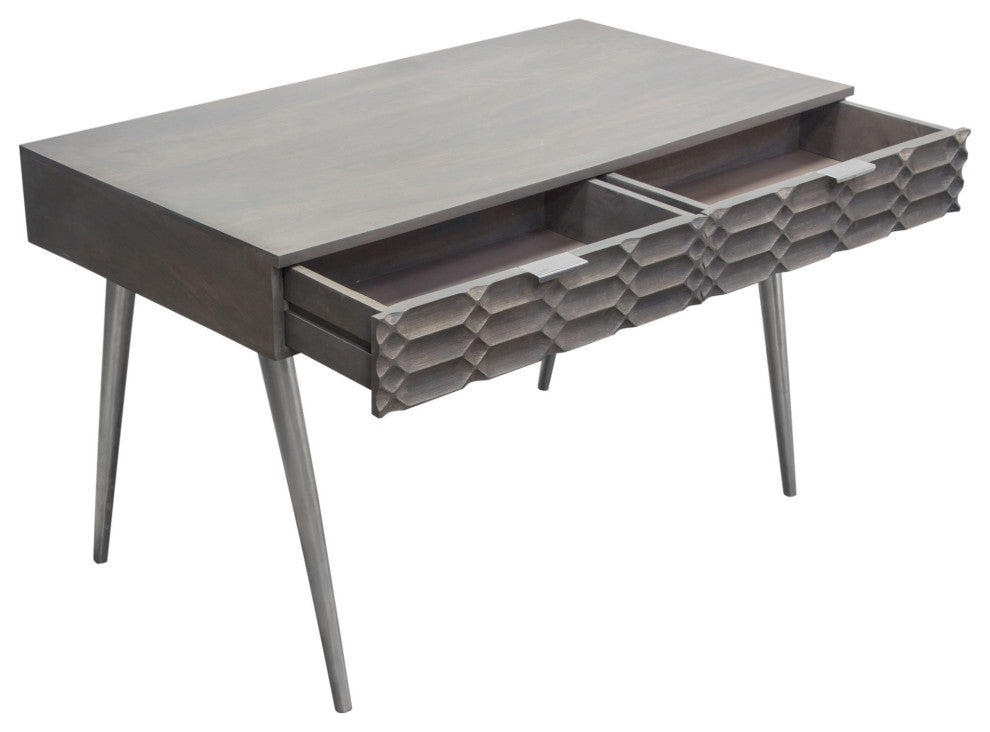 Petra 2-Drawer Writing Desk, Smoke Gray Finish