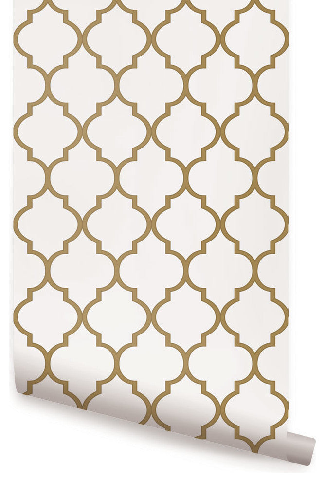 Moroccan Peel and Stick Vinyl Wallpaper, Gold, 24" X 60"