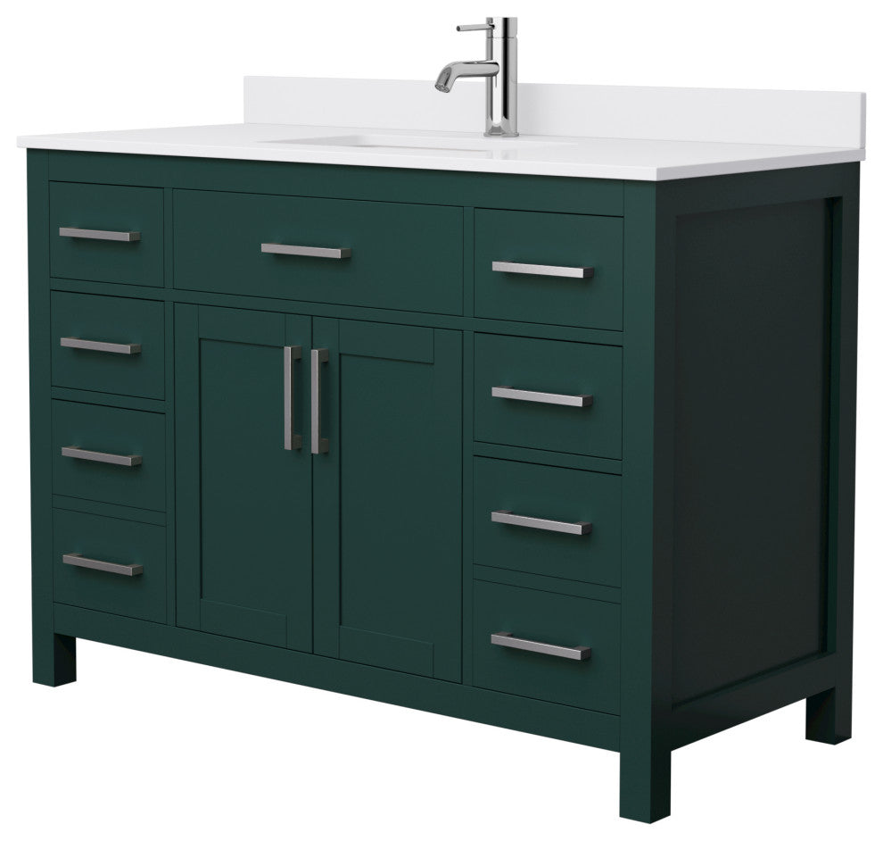 48"SGL Bathroom Vanity Green, White Cult. Marble Countertop, Sink, Nickel Trim
