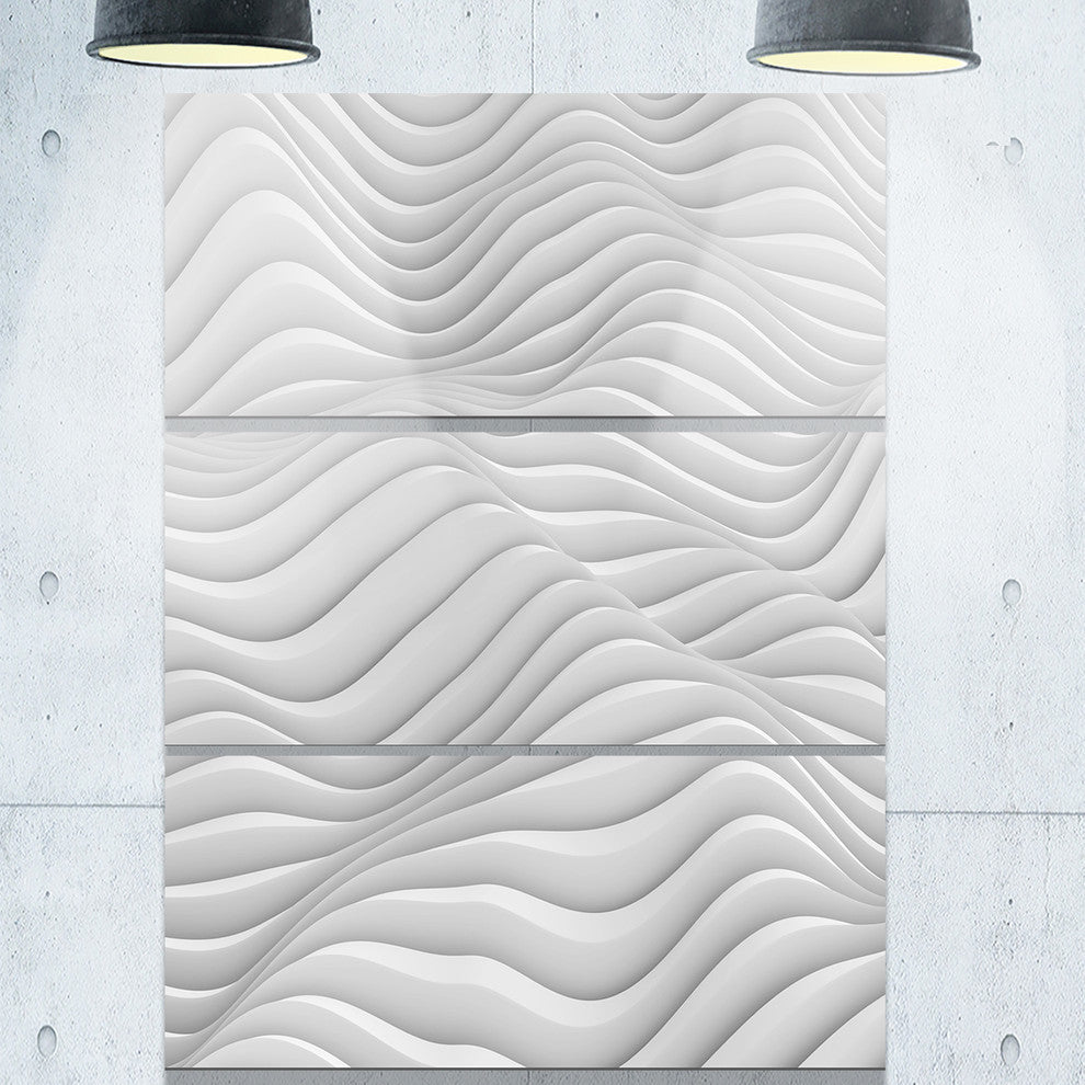 "Fractal Rippled White 3-D Waves" Metal Wall Art, 3 Panels, 28"x36"
