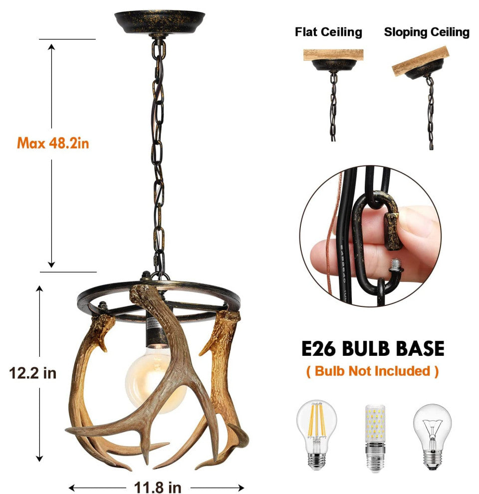 Industrial Antler Chandelier Resin Pendant Light Fixture