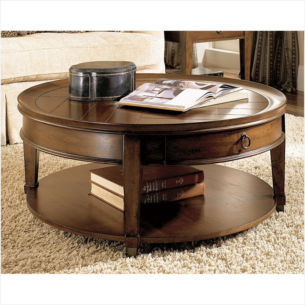 Hammary Sunset Valley Single-Drawer Round Cocktail Table, Brown 197-911