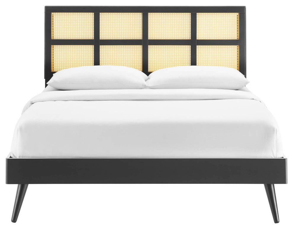 Cane Bed, Woven Rattan Bed, Art Moderne Shoji Platform Bed, Black, Queen