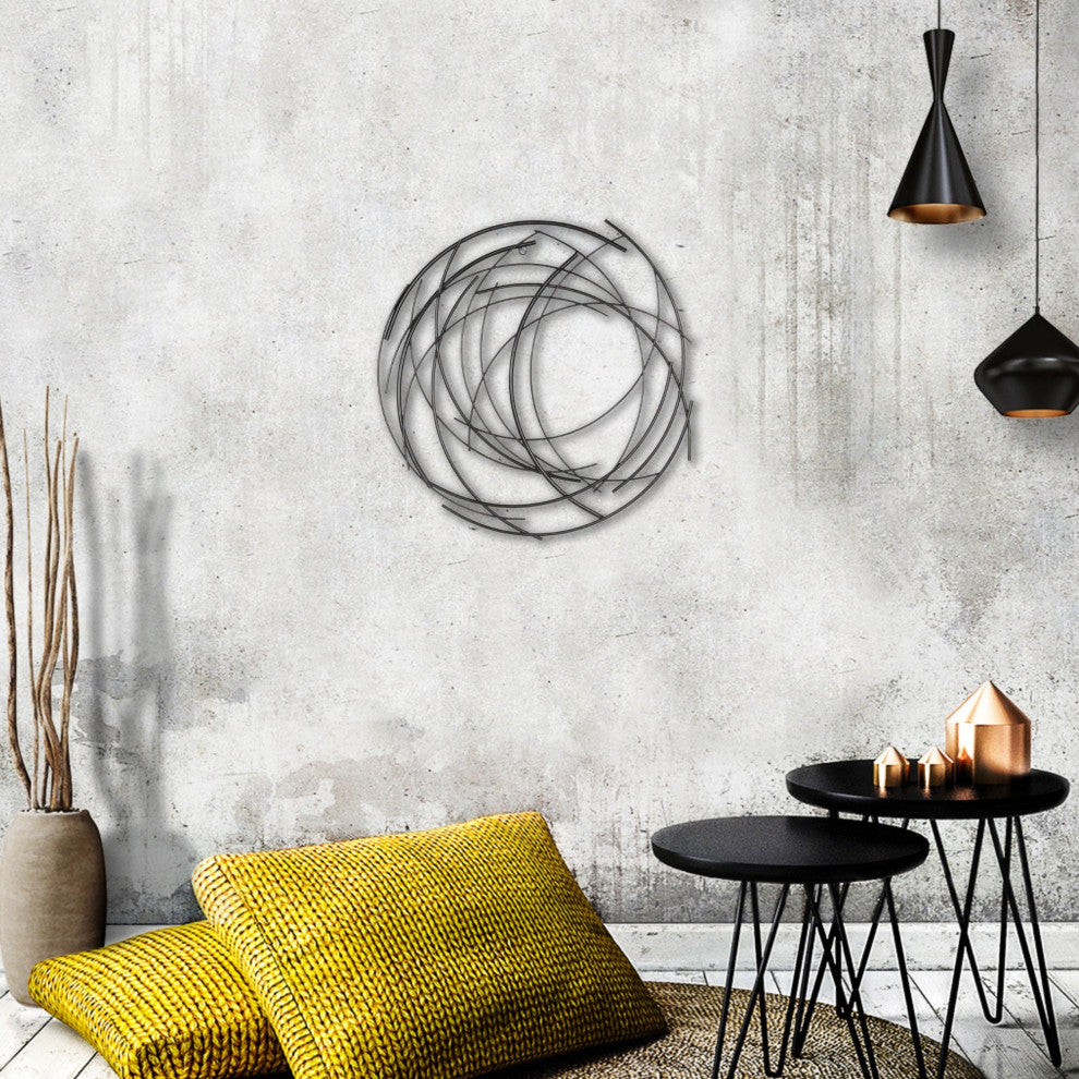 Denine Black Abstract Round Wall Art