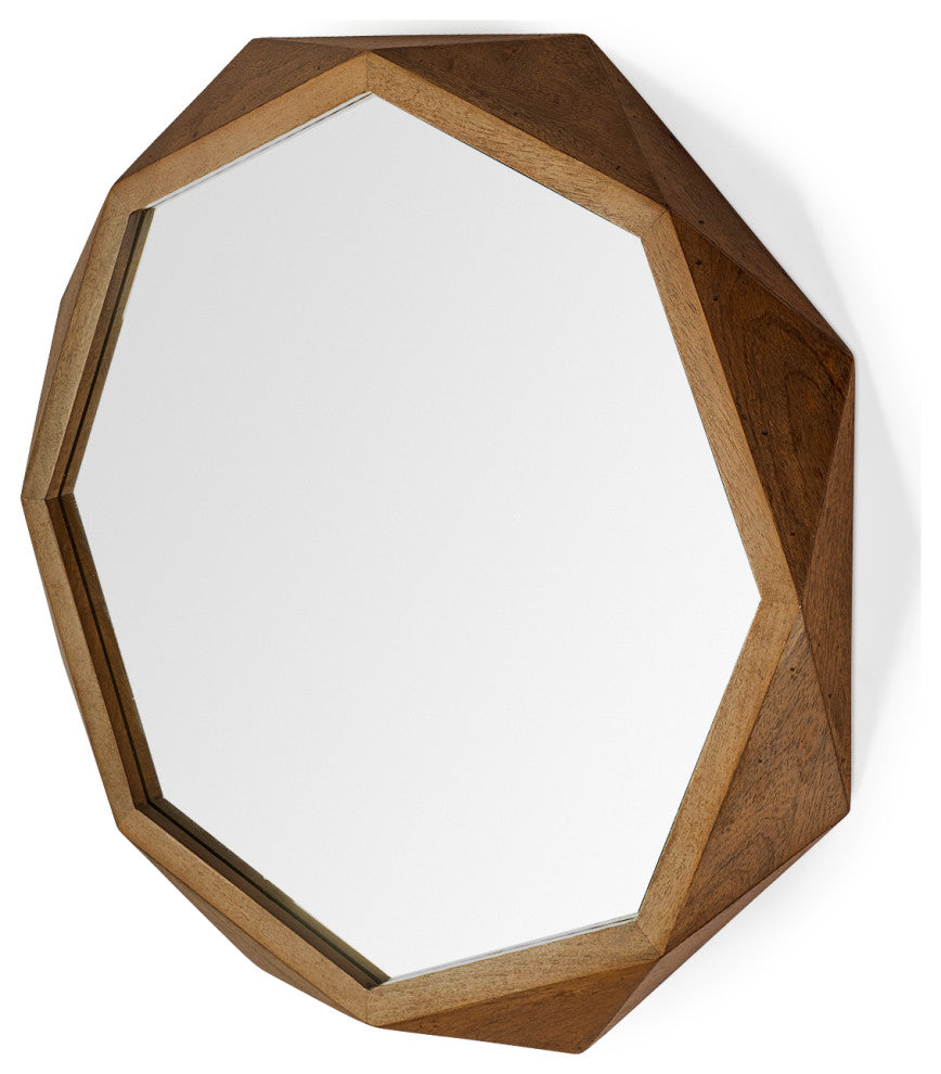 Aramis I 32" Octagon Brown Wood Frame Wall Mirror