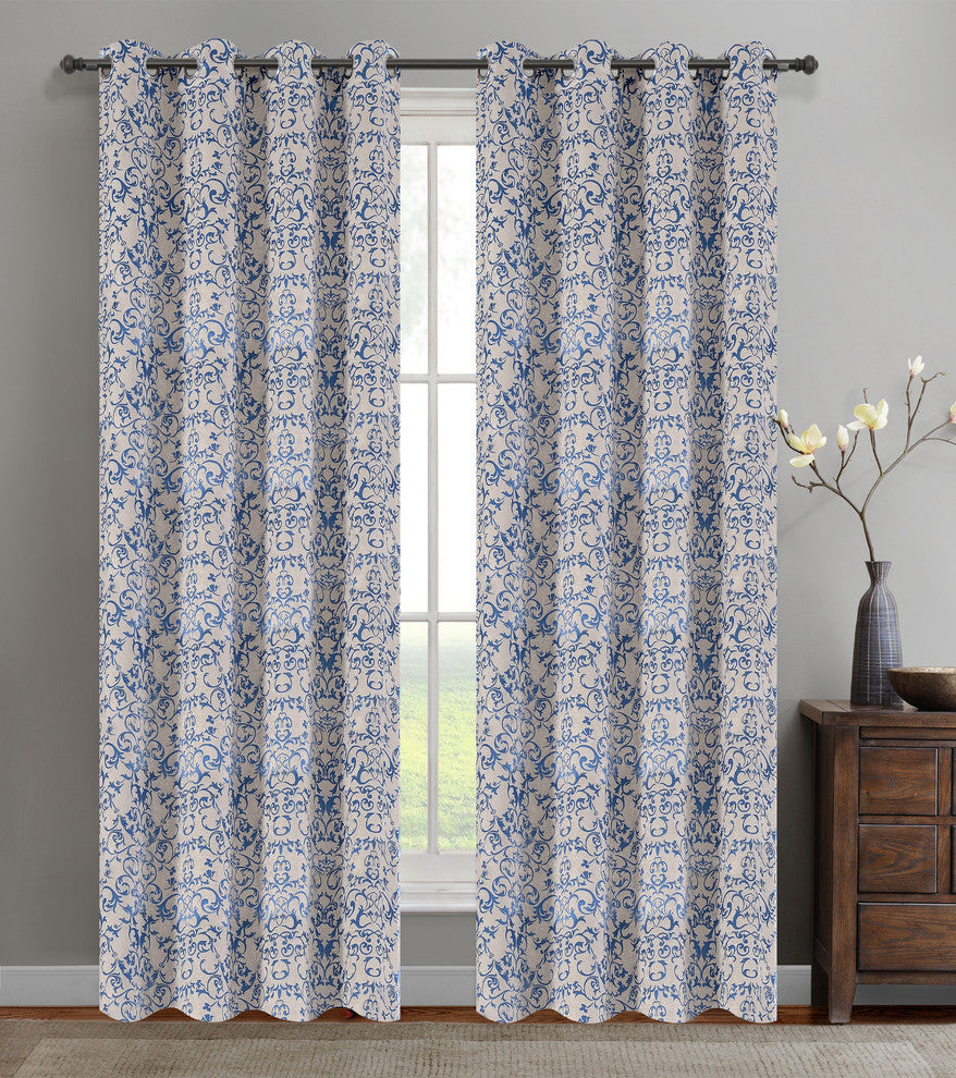 Jacquard Vine Drapery Curtain Panels, Blue, 50"x63", Set of 2