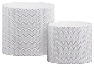 2-Piece Cylindrical Decorative Pot Set With Embossed Lattice Wave Design