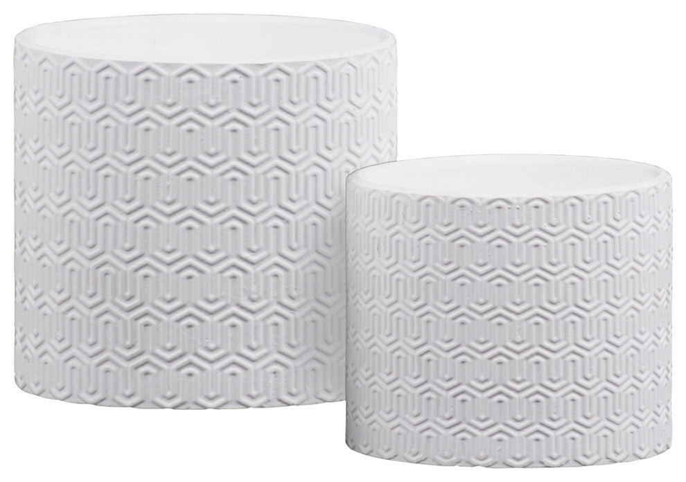 2-Piece Cylindrical Decorative Pot Set With Embossed Lattice Wave Design