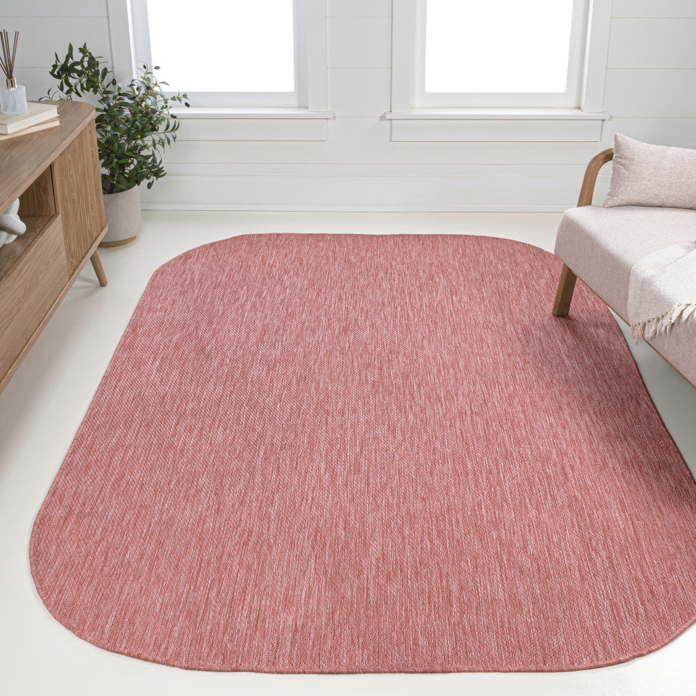 Miles Modern Minimalist Radius Corner Solid Indoor/Outdoor Shaped Area Rug