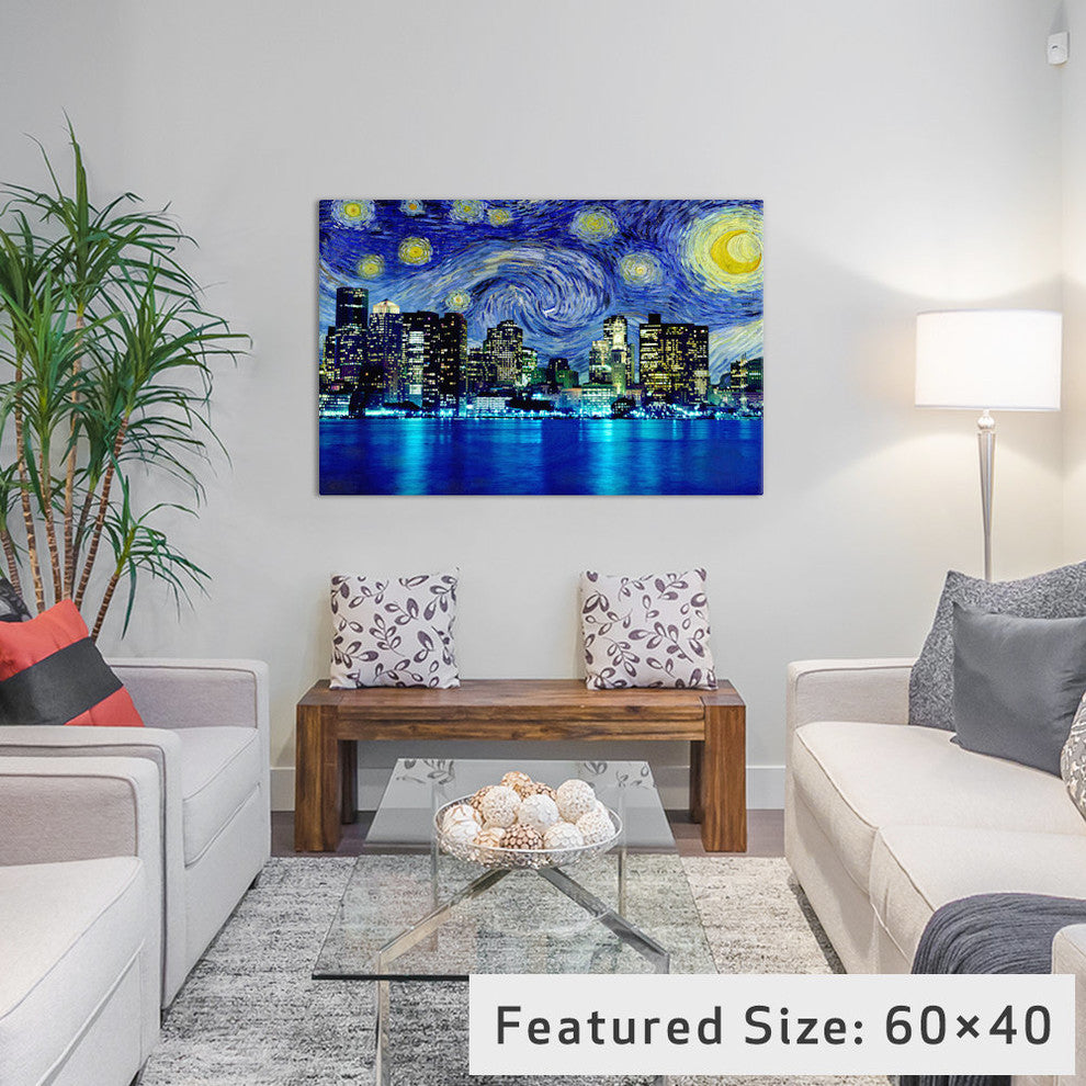 "Boston, Massachusetts Starry Night Skyline" by iCanvas, 40x26x1.5"