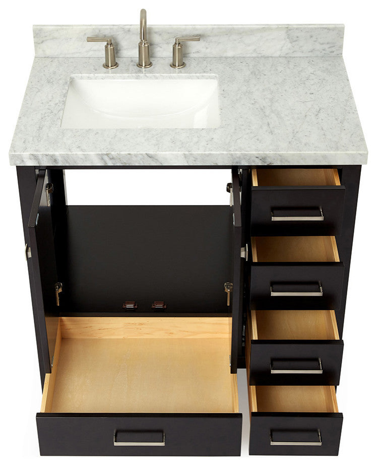 ARIEL Cambridge 37" Left Rectangle Sink Bathroom Vanity with Marble Top