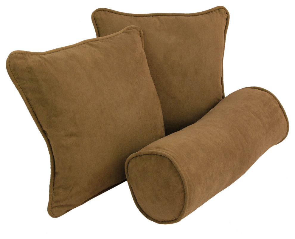 Double-Corded Solid Microsuede Throw Pillows, Set of 3, Saddle Brown