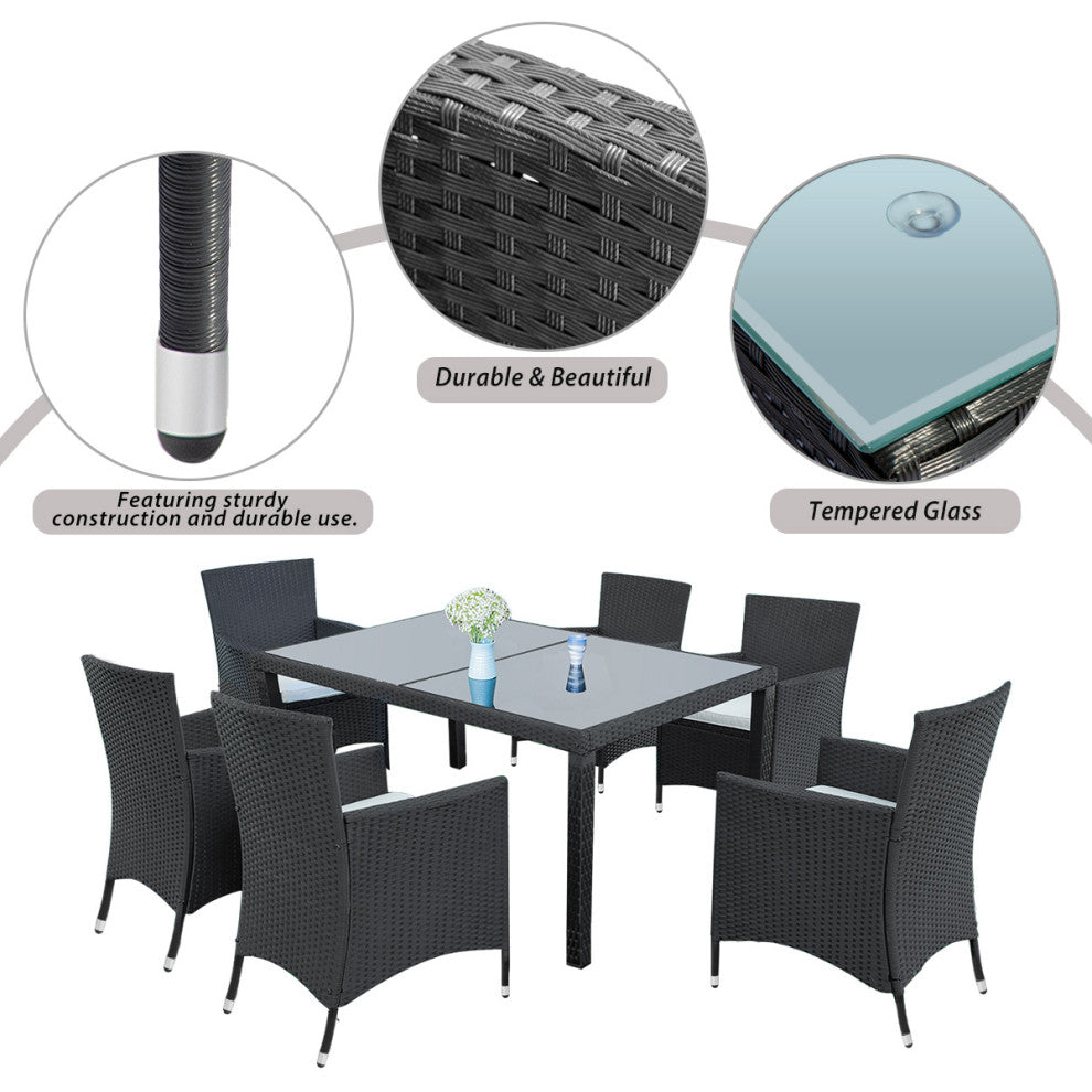 7 Pieces Outdoor Patio Rattan Dining Table Set With Cushions