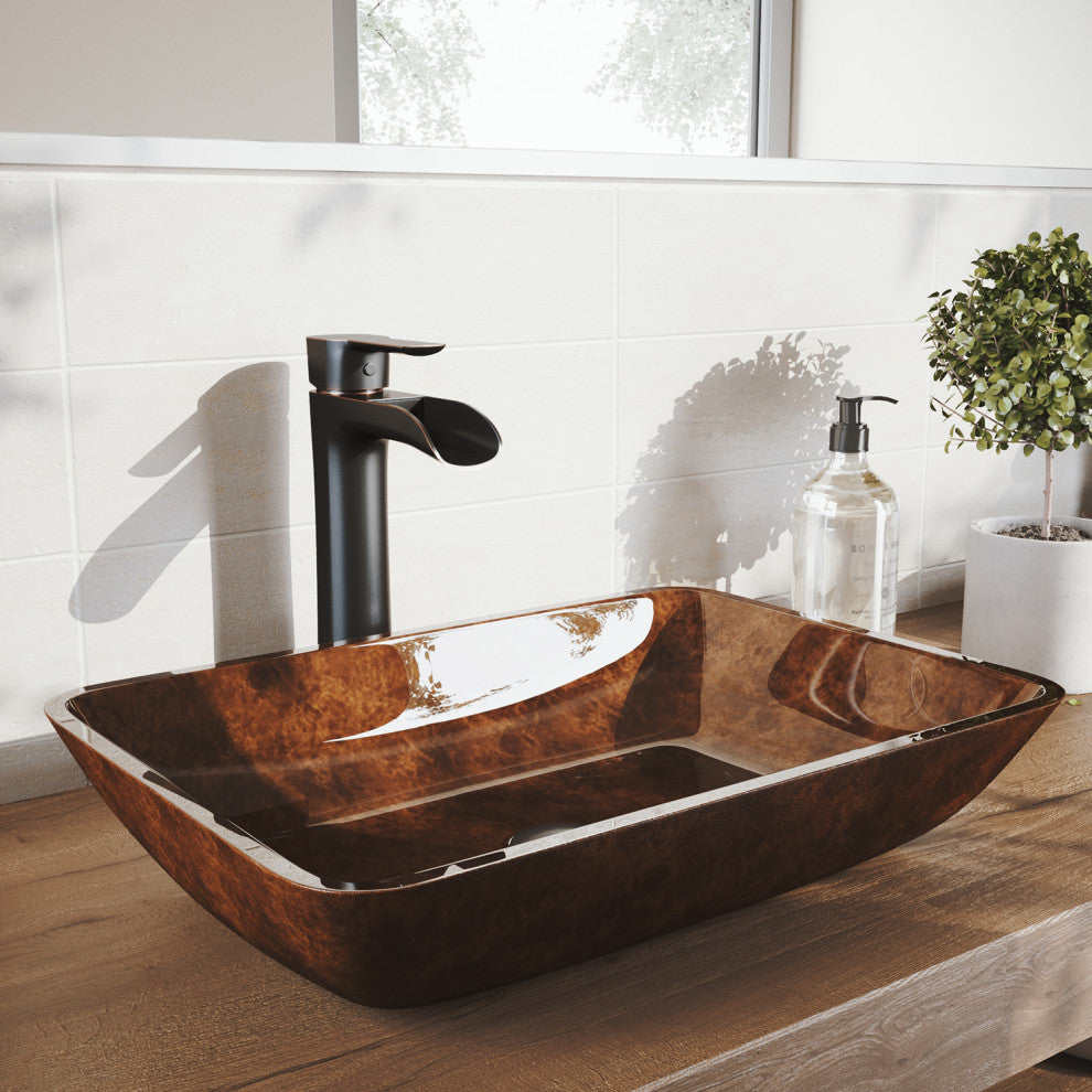 Donatello 18"L x 13"W Glass Vessel Sink and Niko 11"H Faucet Set