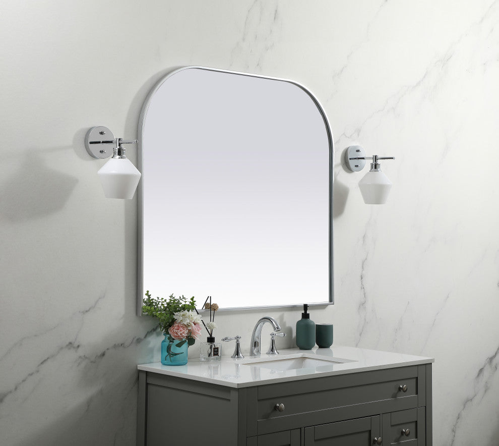 Metal Frame Arch Mirror 42X38 Inch, Silver