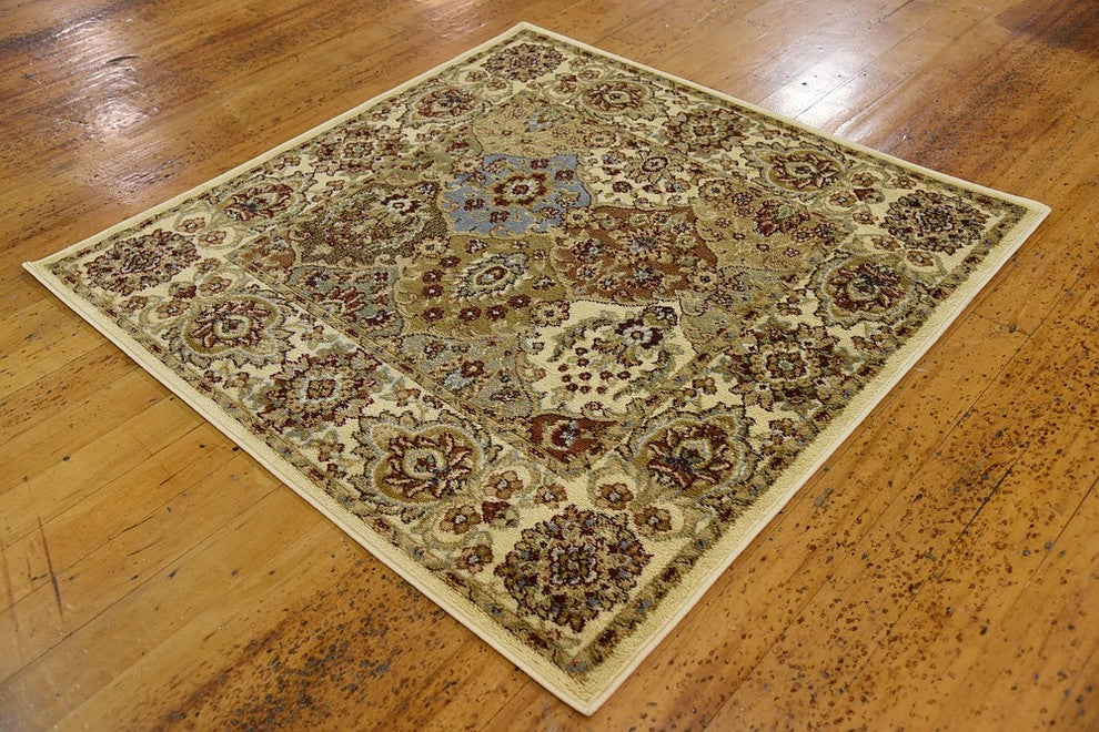 Unique Loom Cream Athens Voyage 4' 0 x 4' 0 Square Rug