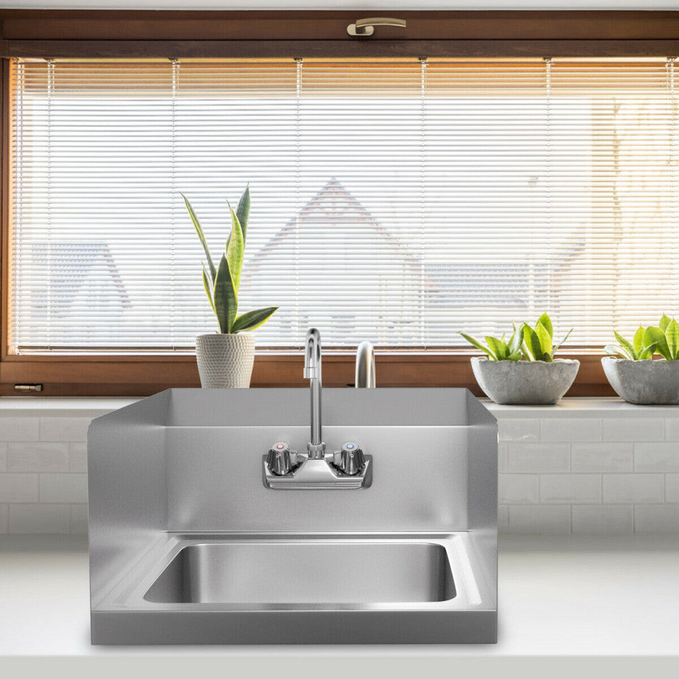 Costway Stainless Steel Hand Washing Sink NSF with Faucet and Side Splashes