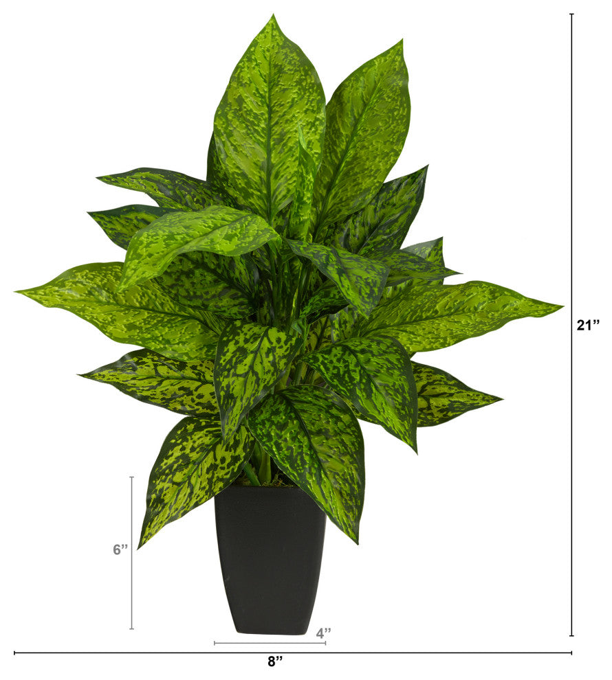 21" Dieffenbachia Artificial Plant, Black Planter