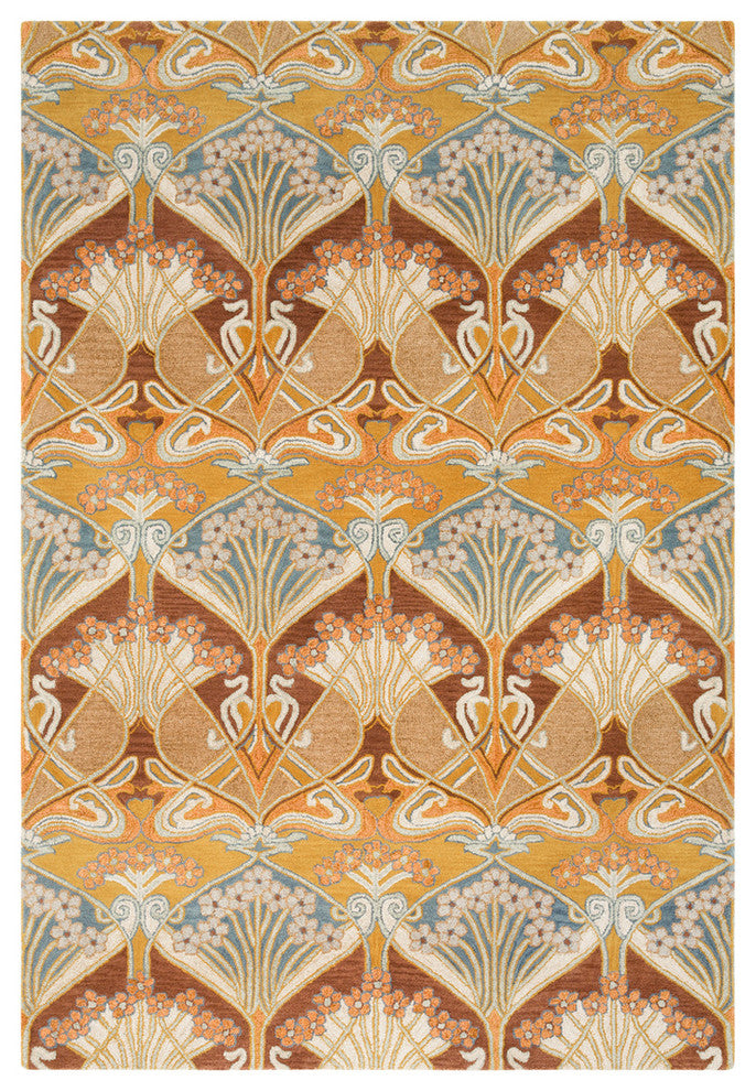 Surya Viva VVA-1009 5'x7'6" Rug, Dark Brown/Camel/Taupe/Sage/Dark Blue