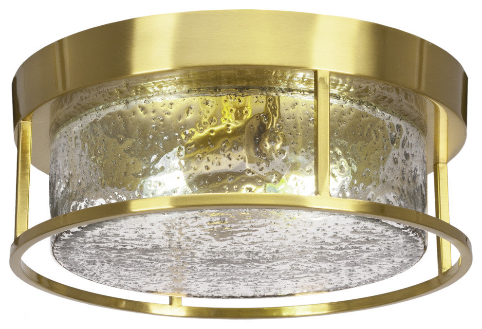 12" 2-Light Flush Mount Light, New Age Brass, Smoke Bubble Glass