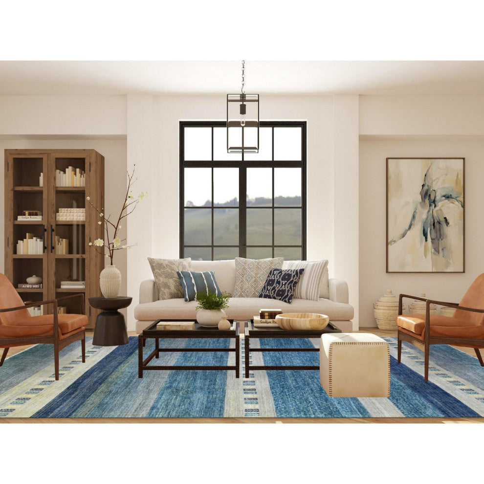 Light Blue Afghan Kashkuli Gabbeh Design Pure Wool Hand Knotted Rug, 9'0"x11'9"