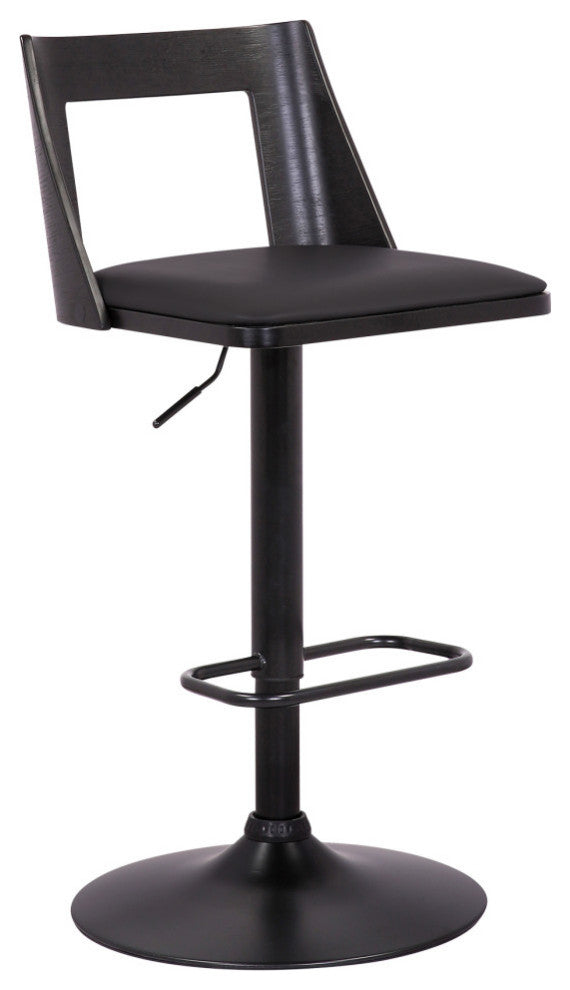 Milan Adjustable Swivel Faux Leather/Wood Barstool, Black