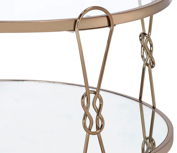 Benzara BM204503 Coffee Table with Glass Top and 1 Bottom Shelf, Gold and Clear