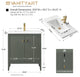 Vanity Art Freestanding Vanity, Vintage Green, 30", Single Sink, Matte Black