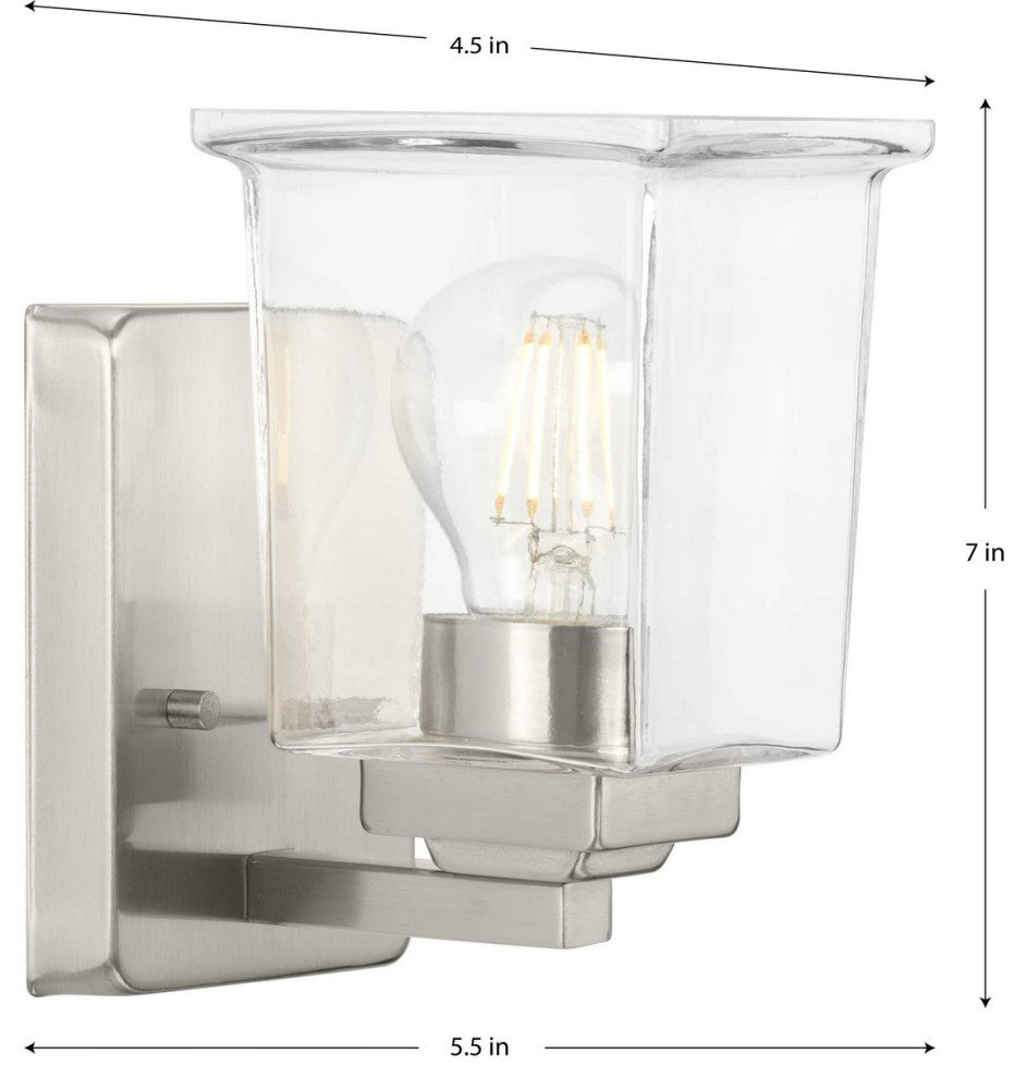 Gilmour Collection 1-Light Brushed Nickel Clear Glass Bath Vanity Light