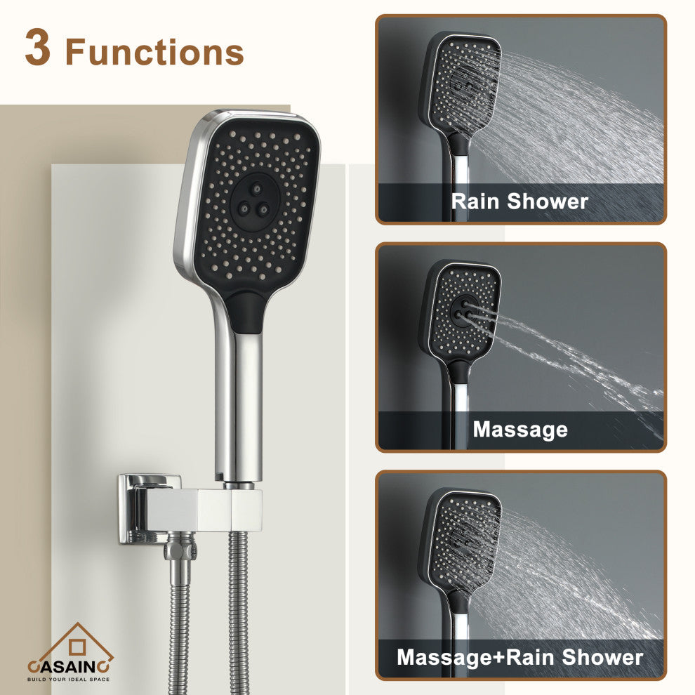 CASAINC 12" Ceiling Mounted Rainfall Shower System Set w Dual Shower Head, Chrome