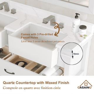 Freestanding Bath Vanity in White with White Quartz Top, 60in